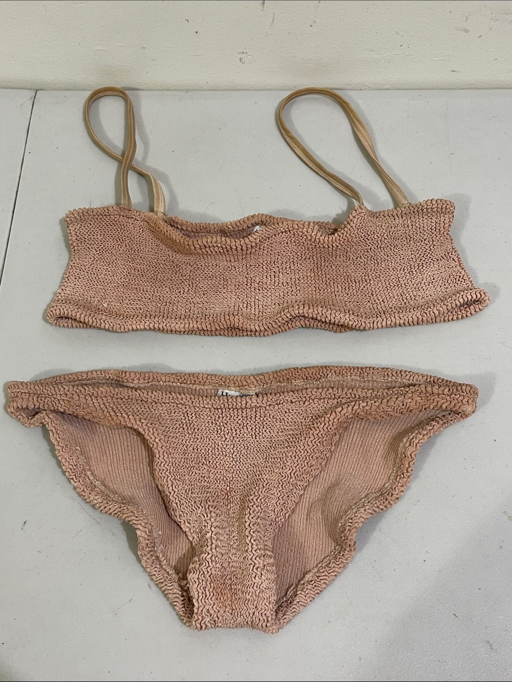 Hunza G Smocked Bikini Set in Blush